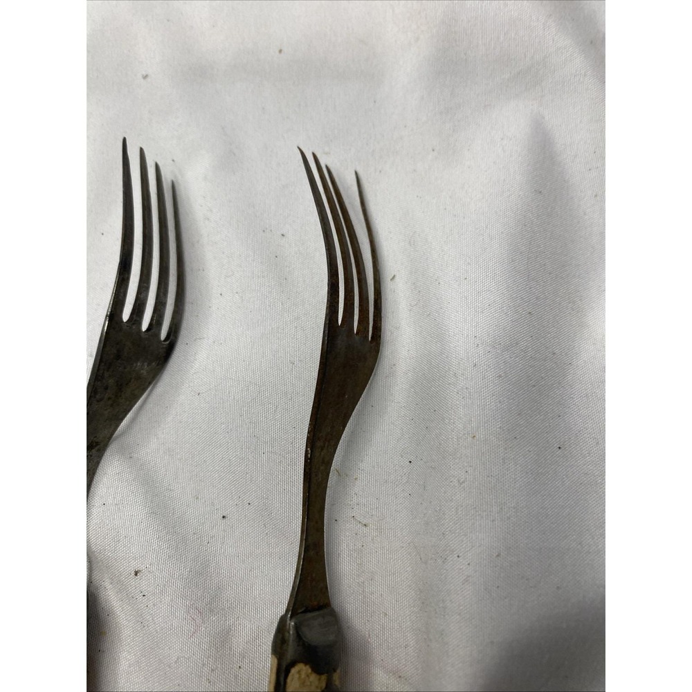 2 Antique Civil War Era 4 Tine Forks 1800s Primitive Flatware - Picture 5 of 7